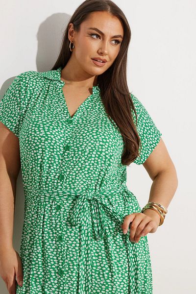 Stil Diva Plus Size Floral Print Midi Length Belted Button Dress 303329