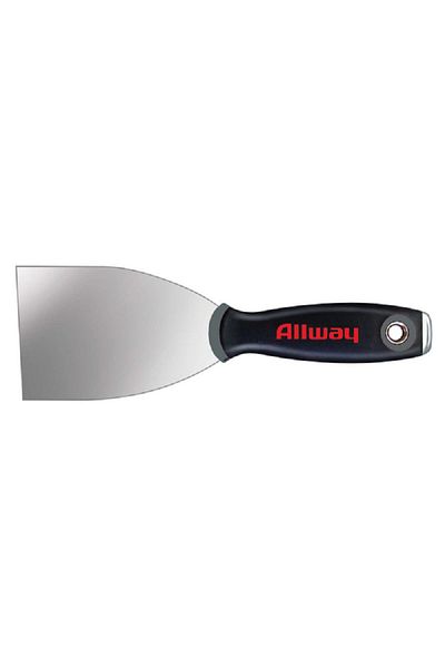 ALLWAY مكشطة حائط صلبة من الفولاذ الكربوني بمقبض ناعم باللونين الأسود والفضي مقاس 3 بوصات