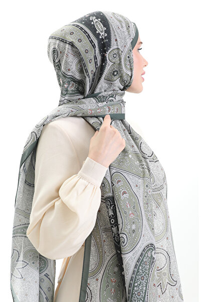 sefamerve Σάλι από βαμβάκι με σχέδιο Karaca 82001-03 Χακί