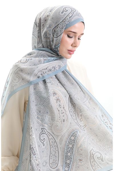 sefamerve Şal din bumbac cu model Karaca 82001-02 Mink albastru deschis