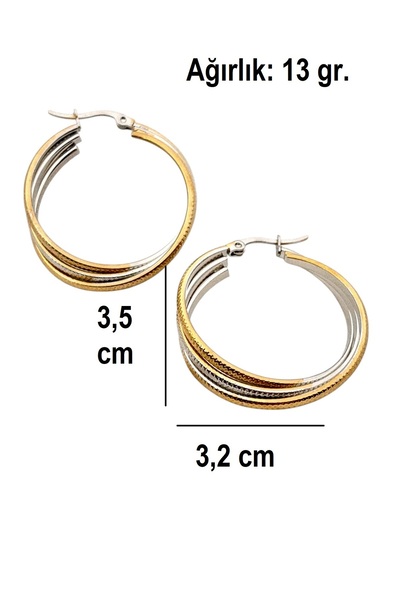 Siya Silver Non-Tarnish Steel Three Row Spiral Hoop Earrings - 3.5 cm