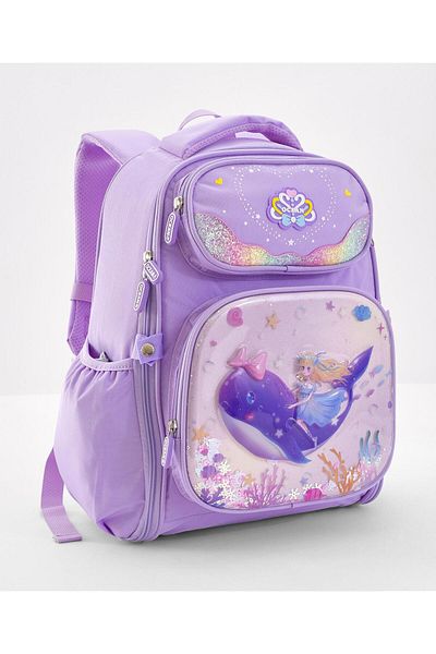 Bonfino Bonfino Whale Themed School Bag, Padded Shoulder Straps, Mesh and Cushioned Back, Purple - 17 Inches