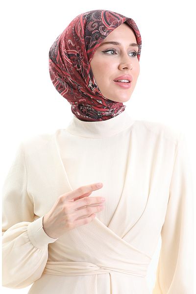 sefamerve Κασκόλ από βαμβακερό σχέδιο Karaca 81094-06 Claret Red