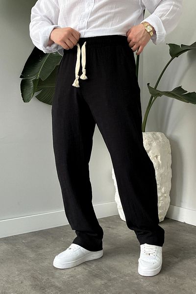 BayAygün Bayaygun 5070 Baggy Joger Linen Trousers_Black