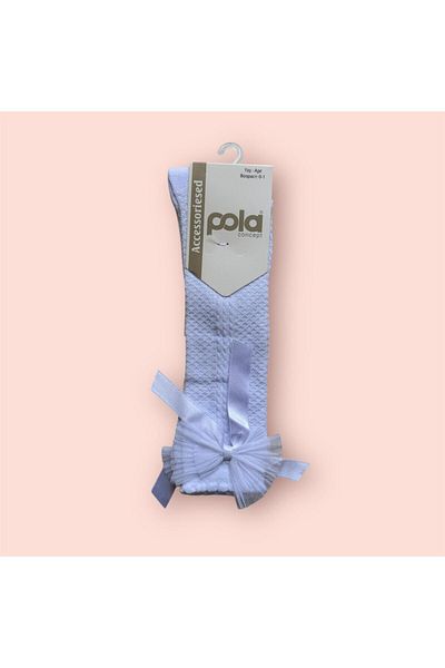 Pola Children's Self Patterned Cotton Accessory Knee Socks White No.2