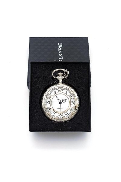 valkyrie Vintage Retro Roman Numeral Embroidered Pocket Watch Silver