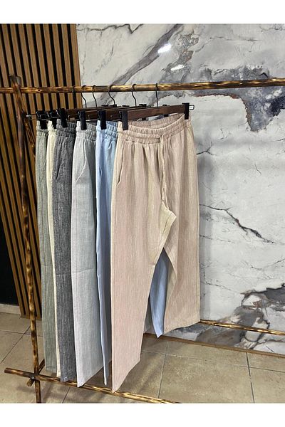 PASSWORD Men's Waist Lace-Up Cotton Linen Baggy Pants