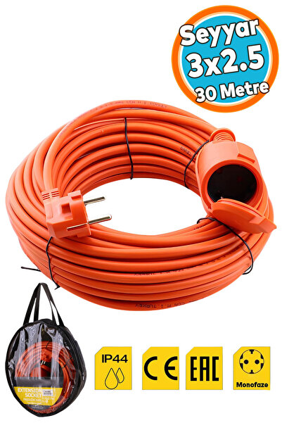 NZB Seyyar Uzatma Kablosu 30 METRE 3x2.5 mm Topraklı CCA Kablolu Tekli Grup F...