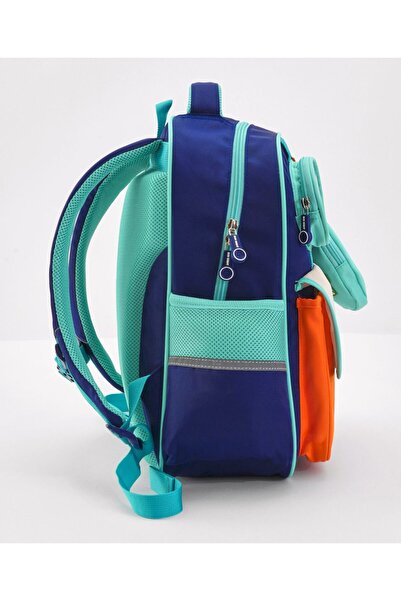 Bonfino Bonfino Dino School Bag with Coin Purse, Padded Shoulder Straps, Adjustable Fit, Blue - 15 Inches