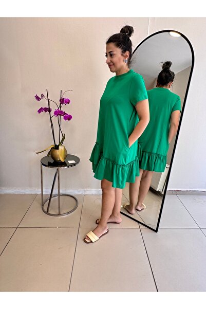 Arzu Yıldırım Butik Kısa Penye Volanlı Fırfırlı Sıfır yaka Kısa Kollu Elbise