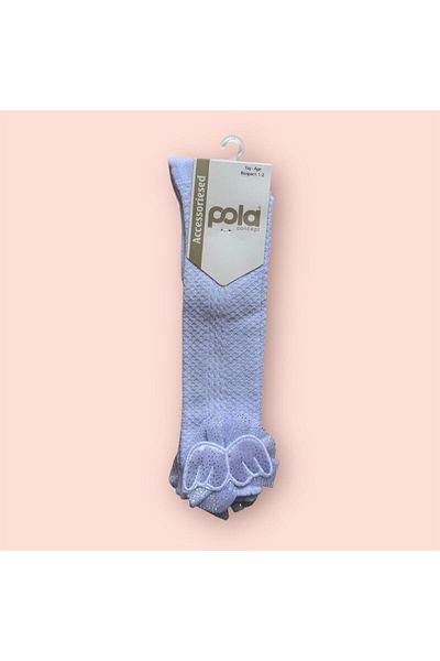 Pola Children's Self Patterned Cotton Angel Wings Accessory Knee Socks White No.4