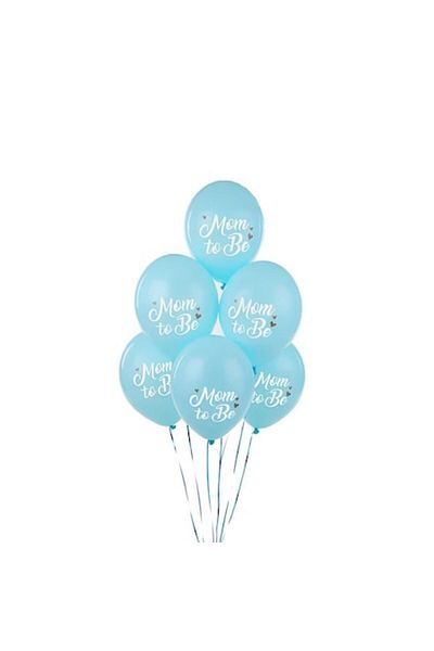 ideal STORE Set 6 baloane MOM TO BE IdealStore, Dimensiune 30 cm, Baloane albastre cu imprimeu alb din Latex
