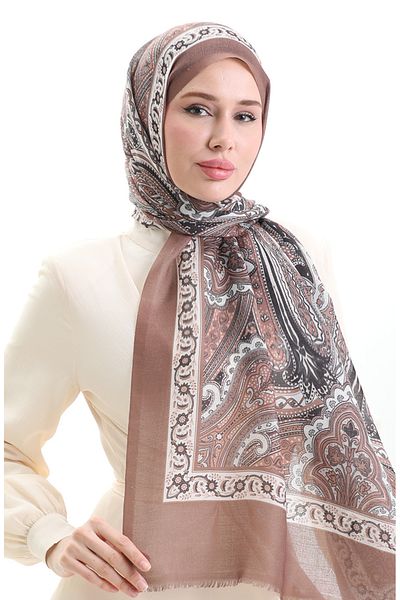 sefamerve Ethnic Pattern Cotton Shawl 90184-02 Brown Tan