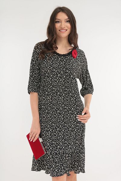 Vanessa Line RO Pleated silk dress with black and white abstract print