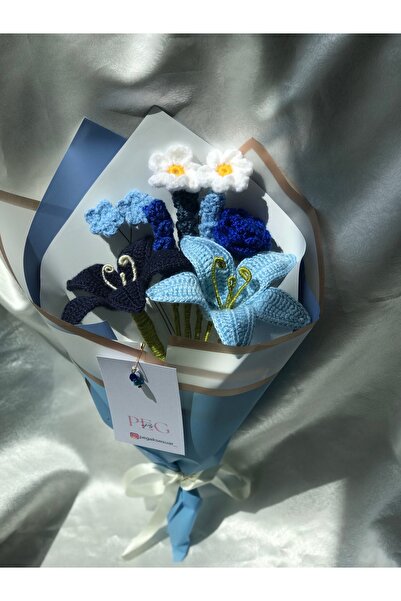 PEGG Özel tasarım mavi örgü buket