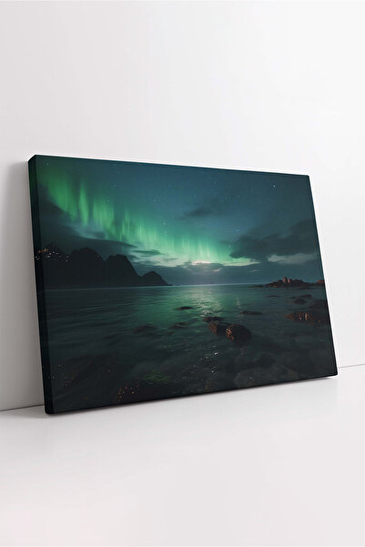 KOSS Dijital Aurora Işıklı Deniz Manzarası Kanvas Tablo, Kuzey Işıkları Tablo...