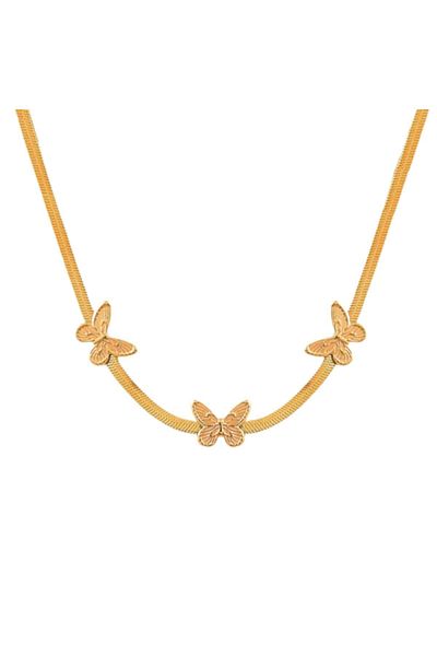Tessero Lantisor de dama model tip Snake cu charm-uri in forma de fluturi, otel inoxidabil, placat cu aur 18