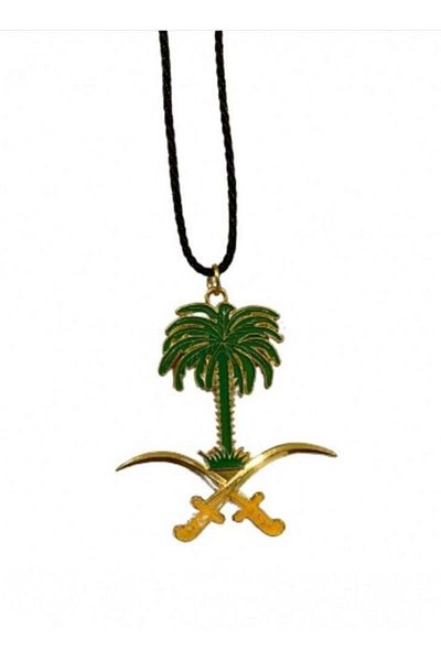 Generic Saudi Arabia's Two Swords and Palm pendant hangs on the car's mirror for the Saudi National Day