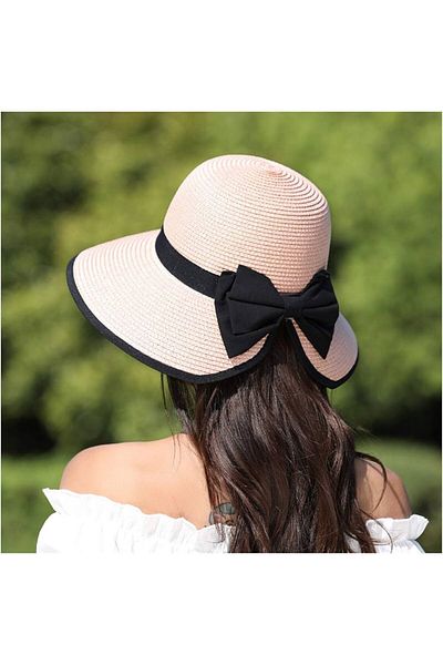 Shopiolog Women's Straw Hat Bow Slit Wide Brim, Summer, Beach, Sun, Holiday, Fashion, Style, Summer Fashion