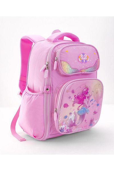 Bonfino Bonfino Mermaid Themed School Bag, Padded Shoulder Straps, Pink - 17 Inches