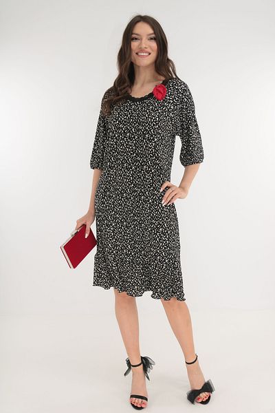 Vanessa Line RO Pleated silk dress with black and white abstract print