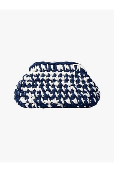 Qielle Scholarship Closure Blue White Hand Knitted Clutch