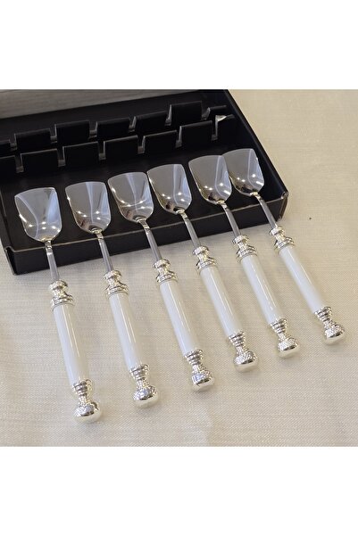 AlyaHomeAksesuar Set of 6 Porcelain Handle Ice Cream Scoops Silver