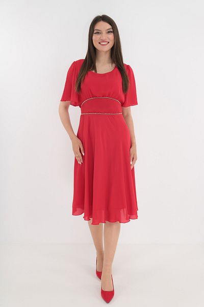 Vanessa Line RO Red wrap dress with silver beads at the waist