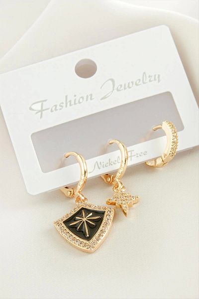 AC BOX 3 Pieces Star Zircon Stone Earrings