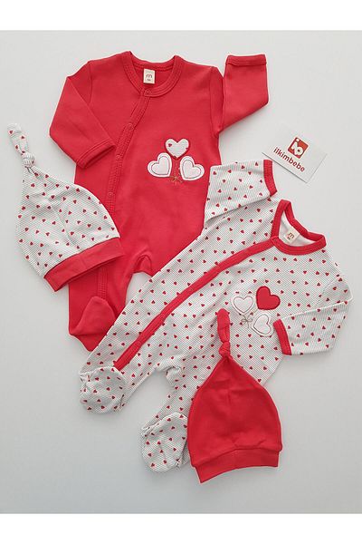 ilkimbebe Heart patterned 2-piece baby romper