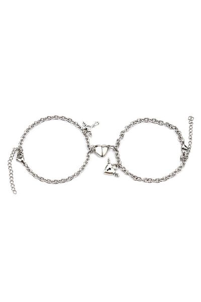 xUPING Set de două brățări pentru cupluri, prieteni, din oțel inoxidabil cu magnet în formă de inimă și pix cu cheie