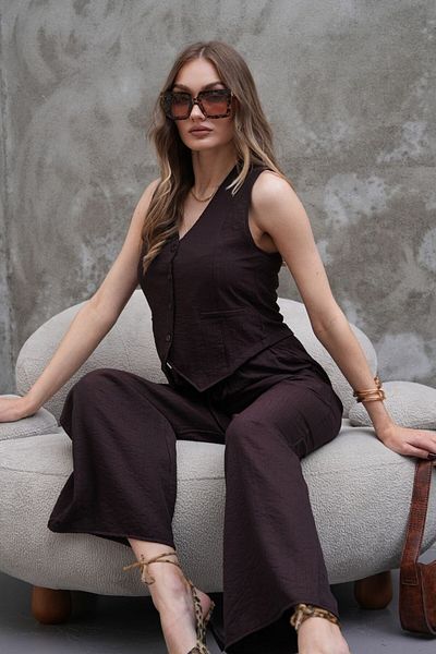 esmacamoda Women's Vest Suit Mink Modal Fabric Brown Color