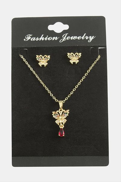 storeks Butterfly Zircon Stone Set Necklace