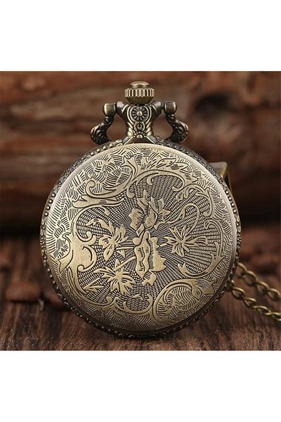 valkyrie Retro Vintage Embossed Smoky Train Exquisite Chain Pocket Watch