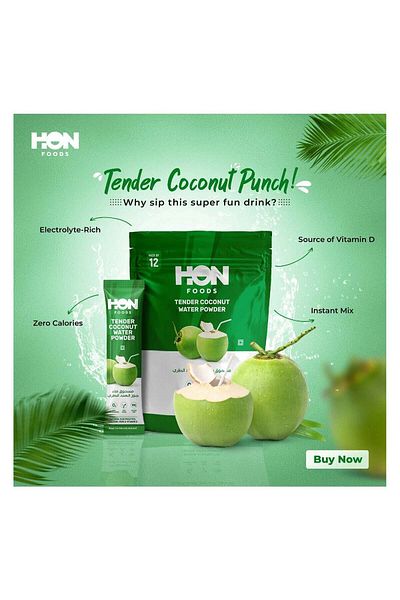HON FOODS Tender Coconut Water Powder with Natural Electrolytes for Hydration & Healthy Skin (Pack o