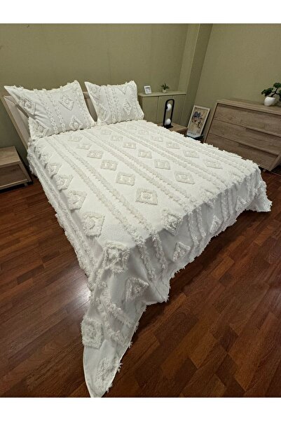 BlueMaison Butik Şönil Battal Boy Yatak Örtüsü Saray Ekru