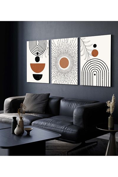 Hagen Pictură de bucătărie cu aspect de cadru Pictură din 3 piese Pictură modernă Pictură boemă Pictură de perete de calitate premium