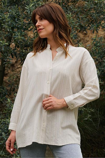 Defne&Apollon İpekçilik Elaia - Handwoven Cotton Linen Shirt - Cream