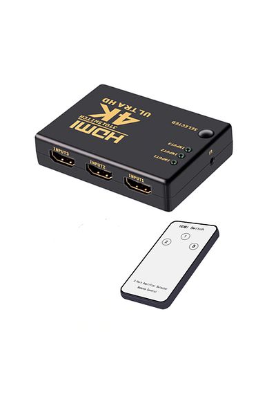 OEM 4K HDMI hub with 3 inputs and 1 output, supports 1080p, remote control included