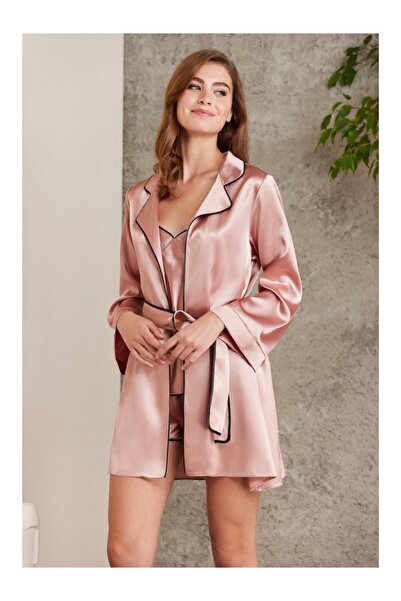 pierre Silk Satin 4-Piece Bridal Dowry Set Nightgown & Dressing Gown Bustier Shorts Set 7200 Brandy Color