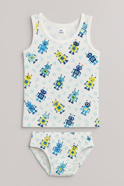 LİRONA Robot Patterned Boy's Singlet Panties Set – 95% Cotton |   32023