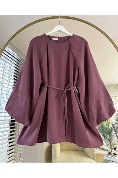 Bahar Altundemir Women's Balloon Sleeve Belly Tie Dress Tunic Shirt Rz01