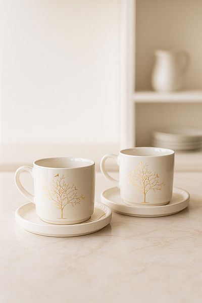 RGS HOMELİFE Gold Gilded 4 Piece Mug Set for 2 People
