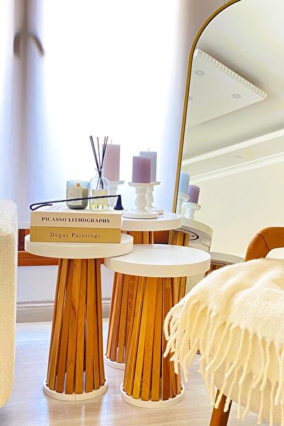 BebeK on For Weltwood Mantar 3’lü Zigon Sehpa 36mm %100 Mdf Üst Tabla, Bohem, Cilalı Kayın Çıtalı Gövde