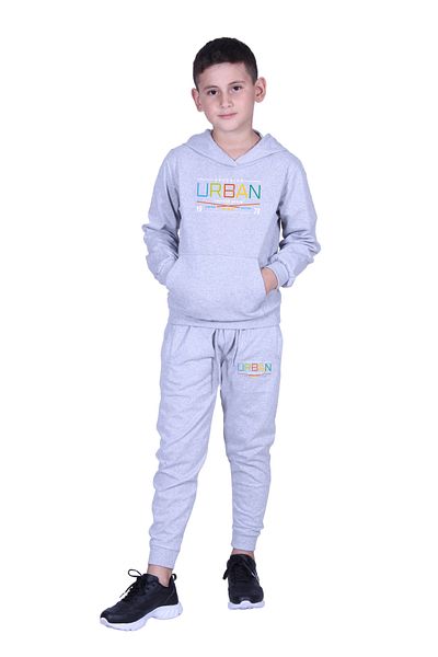 FYK KİDS Boy's Track Suit with Hooded Kangaroo Pocket Urban Text Printed