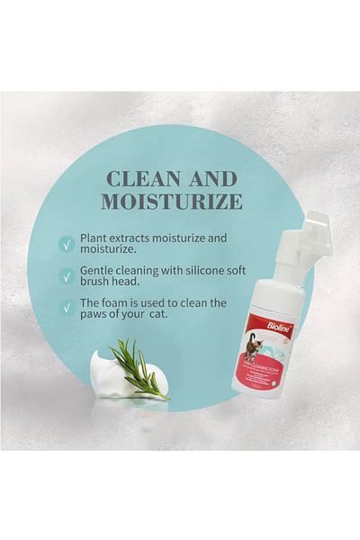 Bioline Cat Paw Cleaning Foam - 100ml Orange Scented with Built-in Brush for Healthy Paws