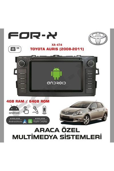 For-X Auri̇s Uyumlu  Androi̇d Carplay Multi̇medya Kamera 4/64 Pro