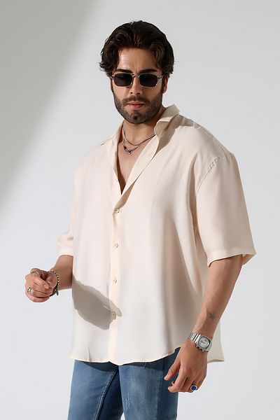 GÖMLEKÇİNİZ Men's Shirt Oversize Fit Short Sleeve Cotton Linen Men's Shirt