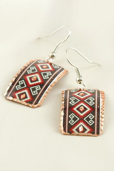 AC BOX Rectangle Copper Earrings