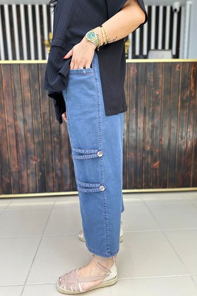GÖKSEL Button Detail Thin Jeans Large Size